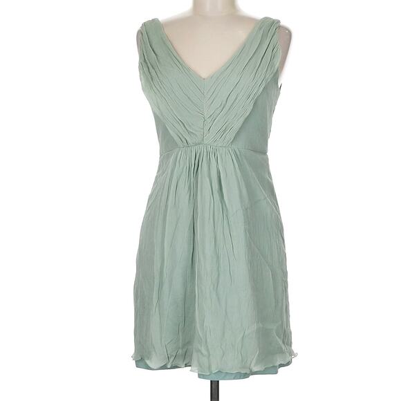 J Crew 100% Silk Sage Green Dress Crinkle Chiffon Overlay Fully Lined Sz 8P - Picture 2 of 6